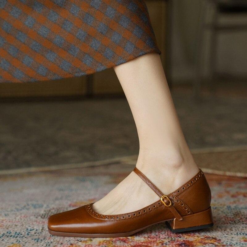 Chaussures Rétro Classique Cuir Marron - Louise Vintage