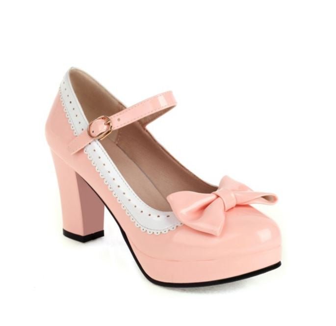 Chaussures Rétro Pin-Up Blanc Rose - Louise Vintage