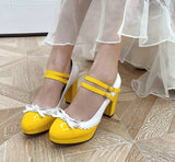 Chaussures Rétro Pin-Up Jaune Blanc - Louise Vintage