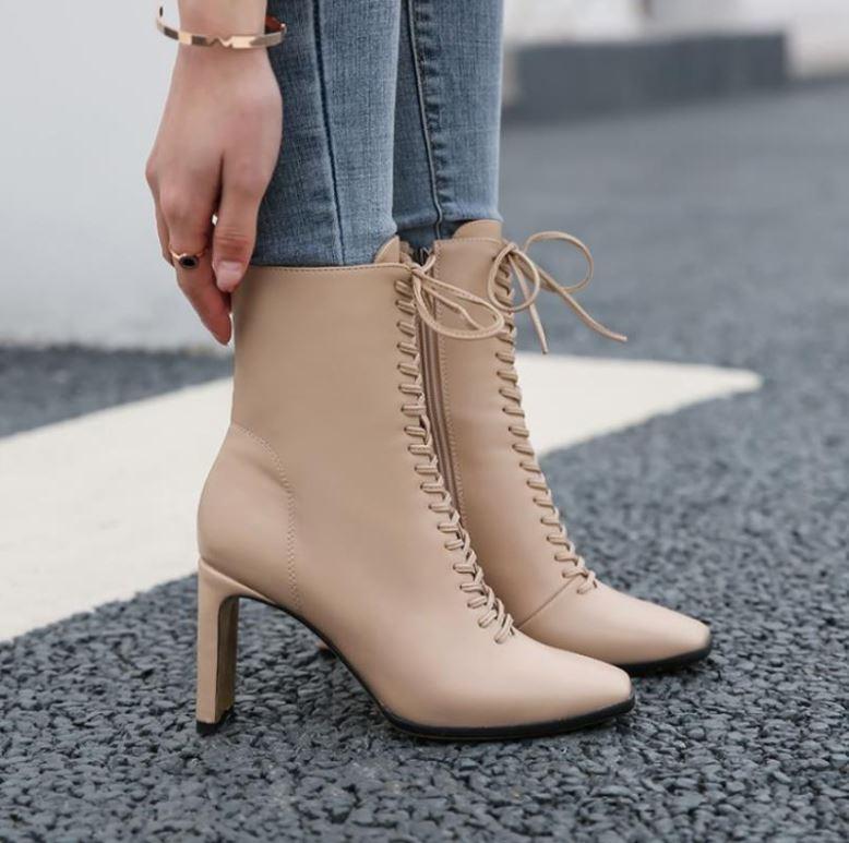 Petit Talon Bottes Talons Lacets Bottines Cuir Bottines Vintage Ã