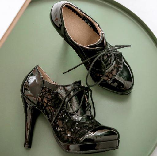 Chaussures Vintage Dentelle Noir - Louise Vintage
