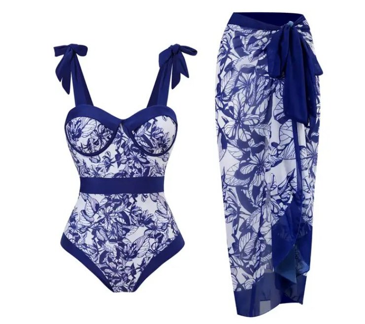 Maillot de Bain Pin Up Vintage Blanc Bleu - Louise Vintage