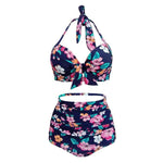 Maillot de bain Vintage Bikini taille haute Bleu fleurs - Louise Vintage