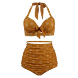 Maillot de bain Vintage Bikini taille haute Marron - Louise Vintage