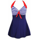 Maillot de Bain Vintage Jupe Rouge Bleu - Louise Vintage