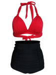 Maillot de bain Vintage taille haute rouge noir - Louise Vintage
