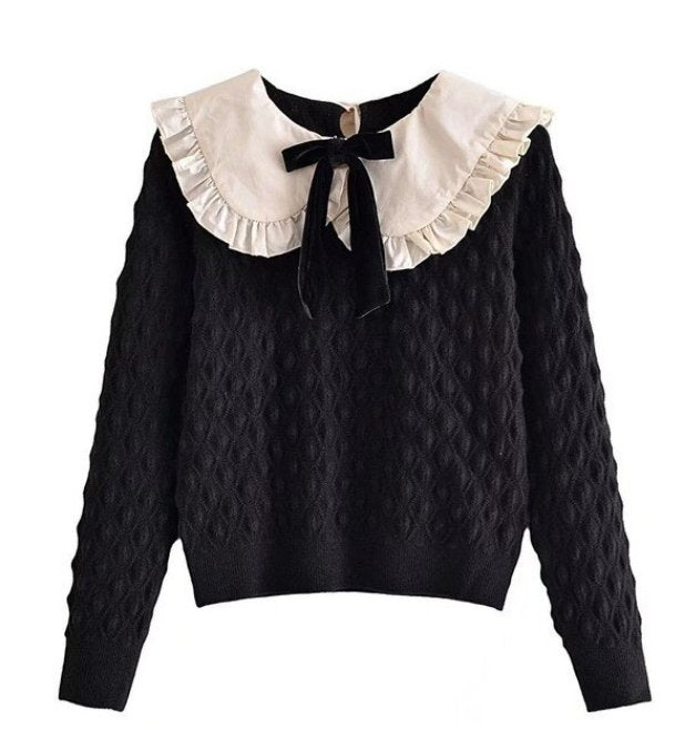 Pull Noir Col Vintage - Louise Vintage