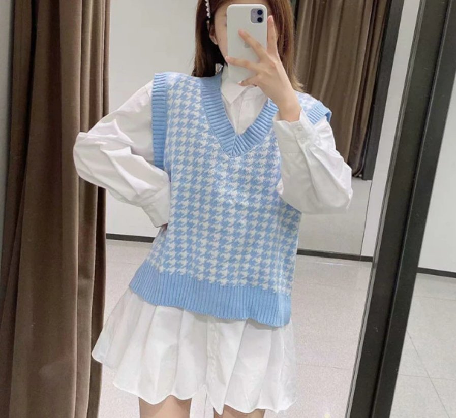 Pull Sans Manche Vintage Preppy Bleu Louise Vintage