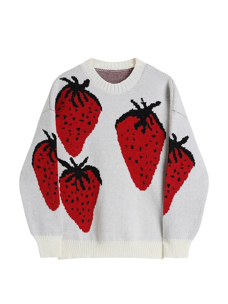 Pull Vintage Fraises Blanc - Louise Vintage