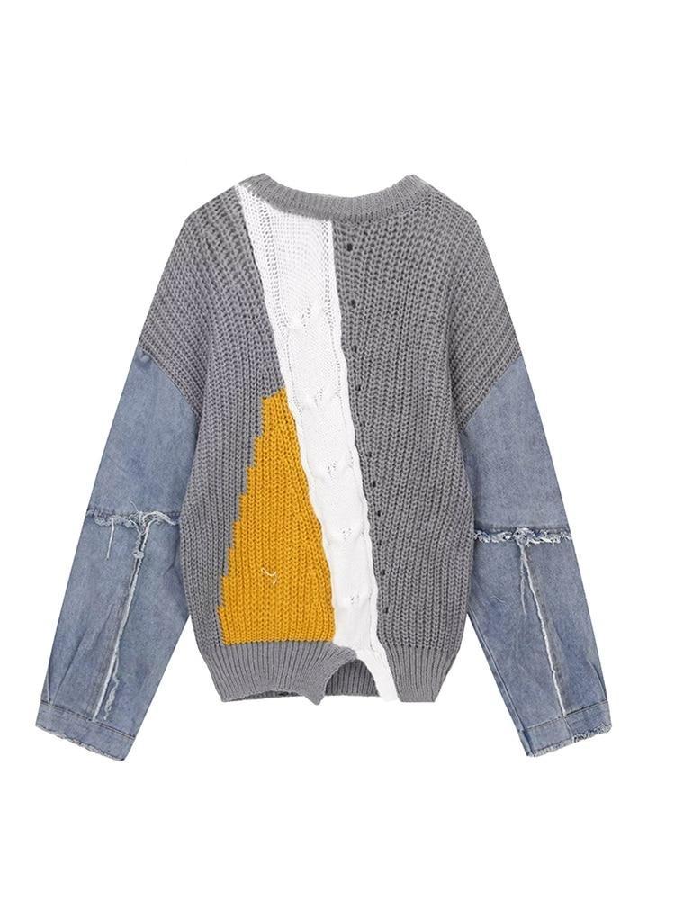 Pull Vintage Jeans Tricot Gris - Louise Vintage