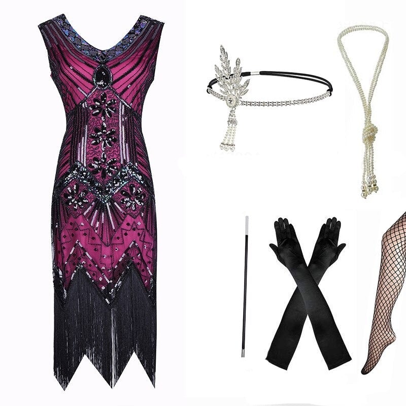 Robe Année 20 Femme Ronde Rose (Avec Accéssoires) - Louise Vintage