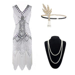 Robe Année 20 Gatsby Blanche (Avec Accéssoires) - Louise Vintage