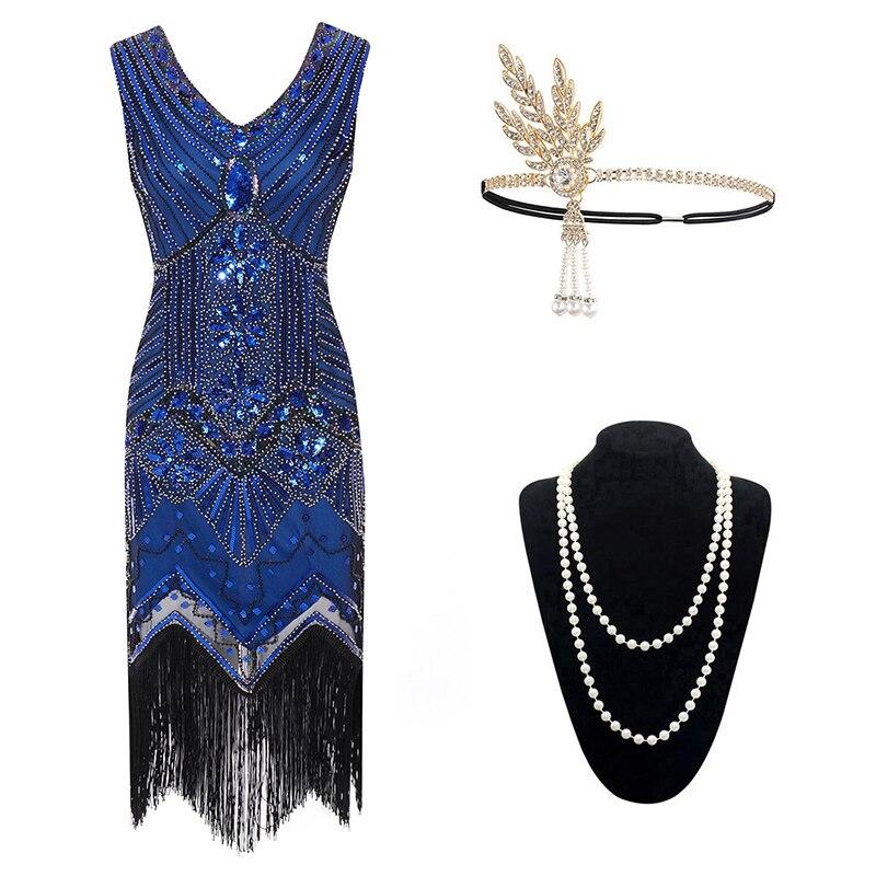 Robe Année 20 Gatsby Bleu (Avec Accéssoires) - Louise Vintage