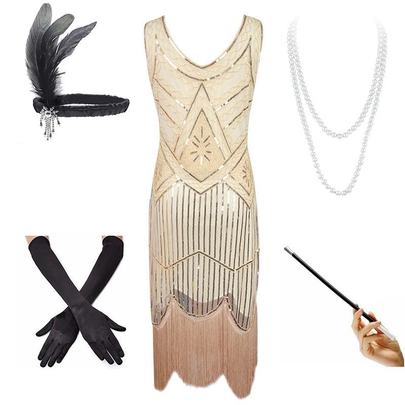 Robe Année 20 Vintage Beige (Avec Accéssoires) - Louise Vintage