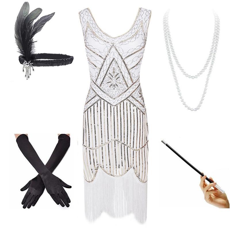 Robe Année 20 Vintage Blanche (Avec Accéssoires) - Louise Vintage