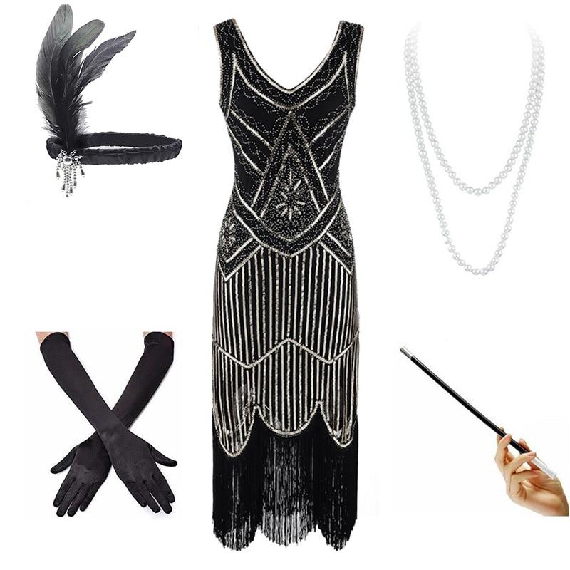 Robe Année 20 Vintage Noire et Or (Avec Accéssoires) - Louise Vintage