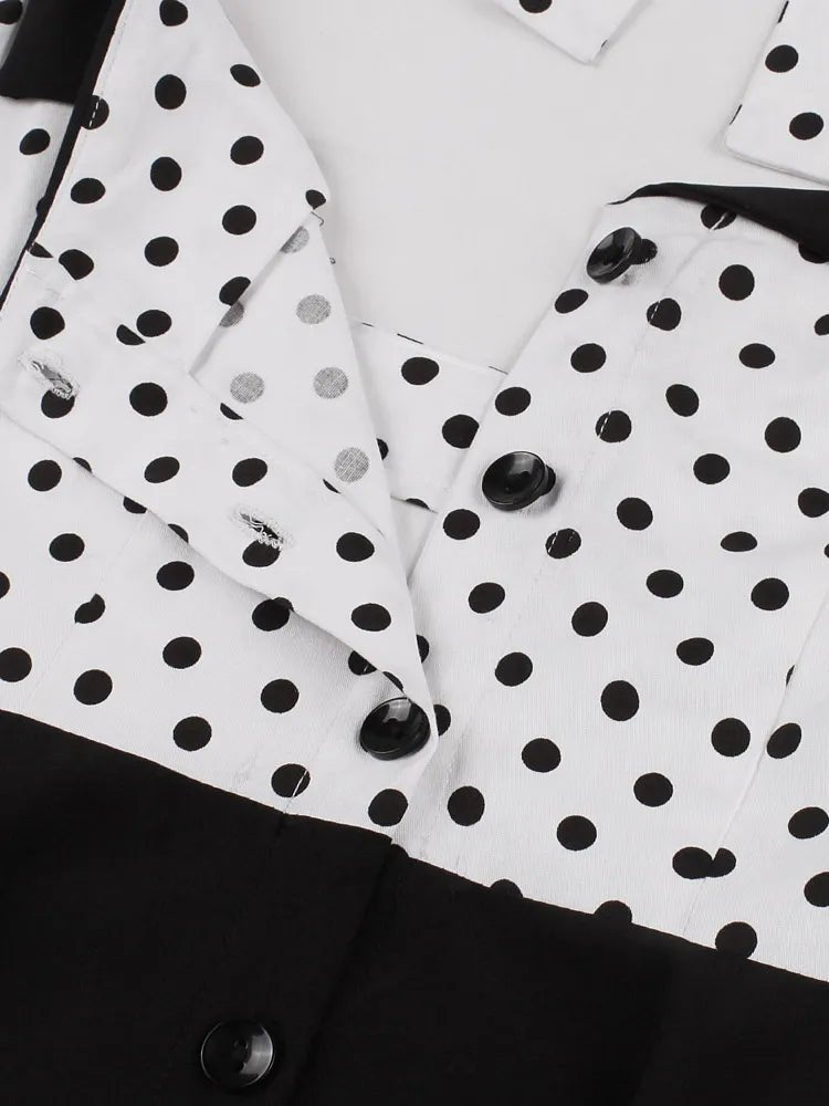 Robe Année 50 Américaine Vintage Noire Pois Blancs - Louise Vintage