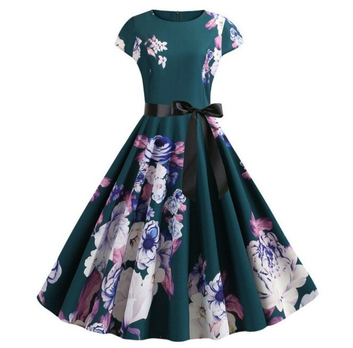 Robe Année 50 Avec Fleurs - Louise Vintage