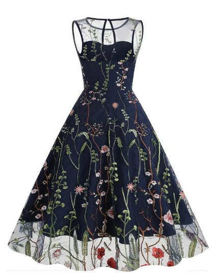 Robe Année 50 Fleur Noir - Louise Vintage