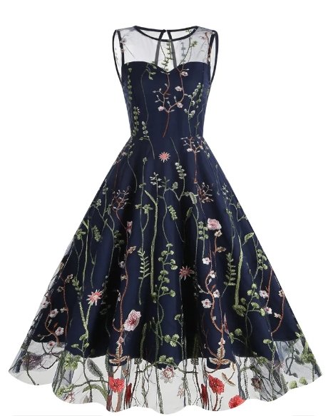 Robe Année 50 Fleur Noir - Louise Vintage
