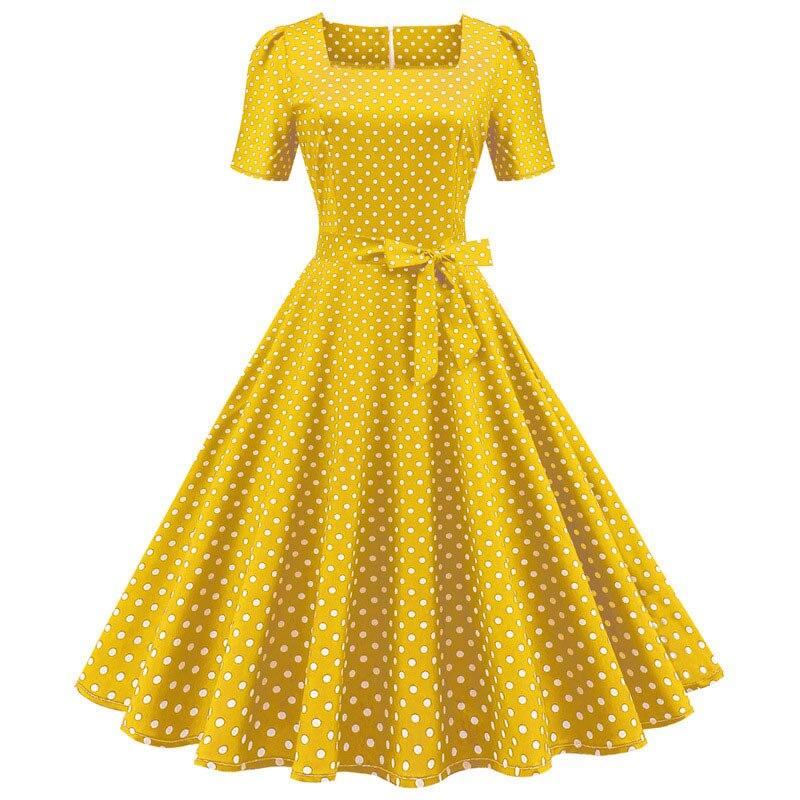 Robe Année 50 Jaune à Pois - Louise Vintage