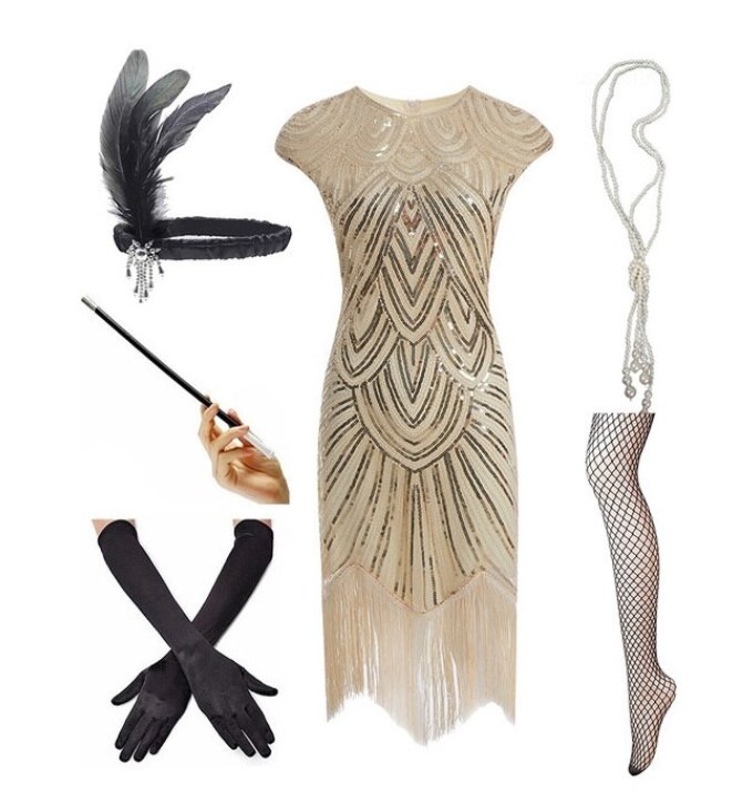 Robe Années 20 Paris Dorée (Avec Accéssoires) - Louise Vintage
