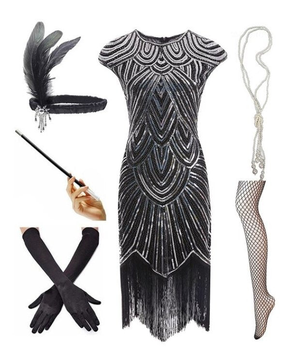 Robe Années 20 Paris Noir (Avec Accéssoires) - Louise Vintage