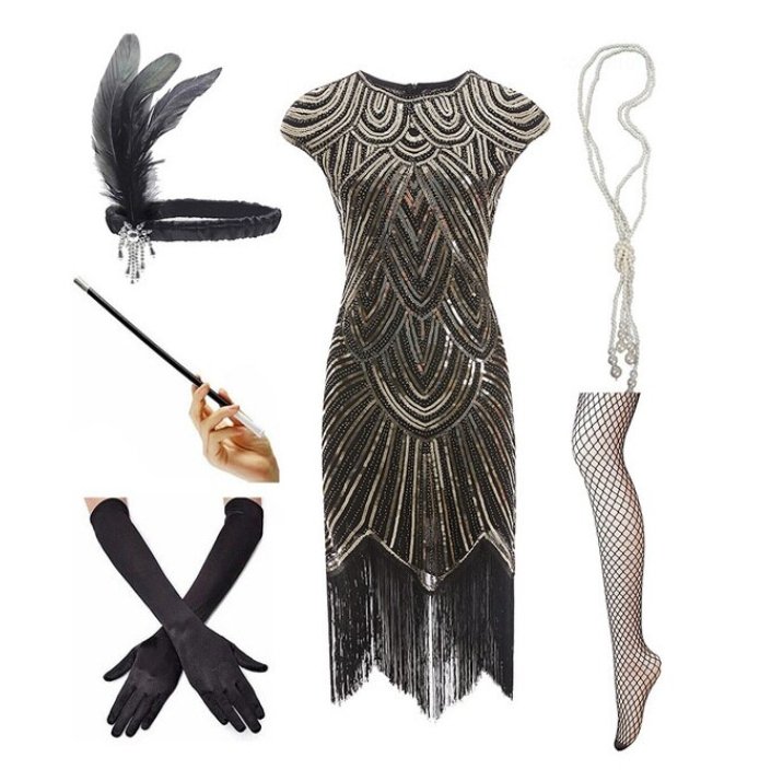 Robe Années 20 Paris Or (Avec Accéssoires) - Louise Vintage