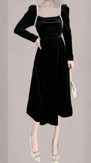 Robe Années 40 Noire Jupe Plissée - Louise Vintage