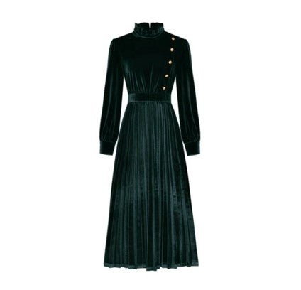 Robe Années 40 Velours Verte - Louise Vintage