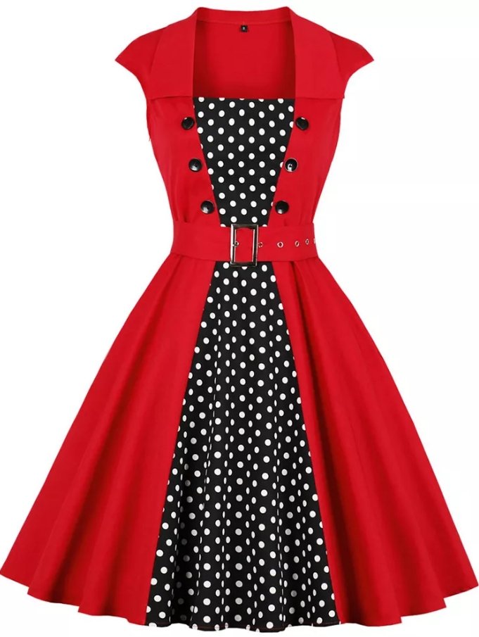 Robe Années 50 Américaine Pois Rouge - Louise Vintage