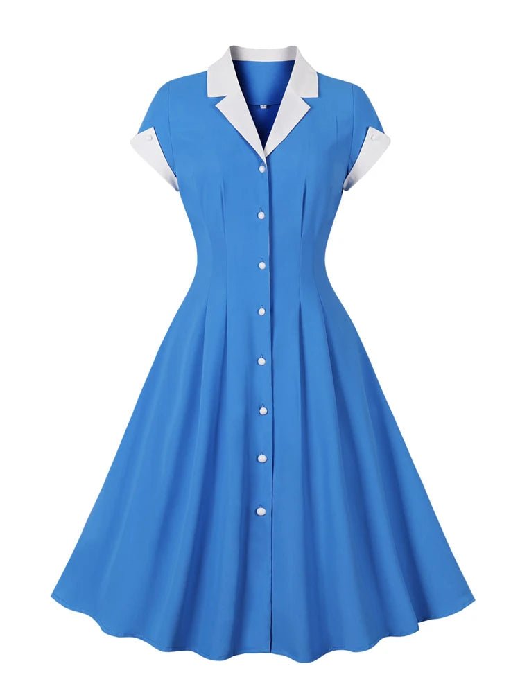 Robe Années 60 Bleu Unie - Louise Vintage