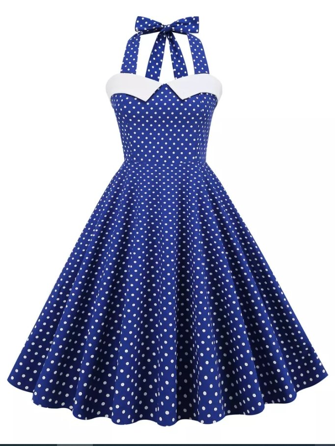 Robe Bleu a Pois Blanc Vintage - Louise Vintage