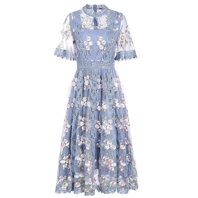 Robe Bleue Fleurs Vintage - Louise Vintage