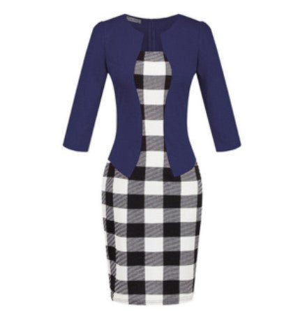 Robe Crayon Année 50 Bleu Carreaux - Louise Vintage
