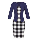 Robe Crayon Année 50 Bleu Carreaux - Louise Vintage