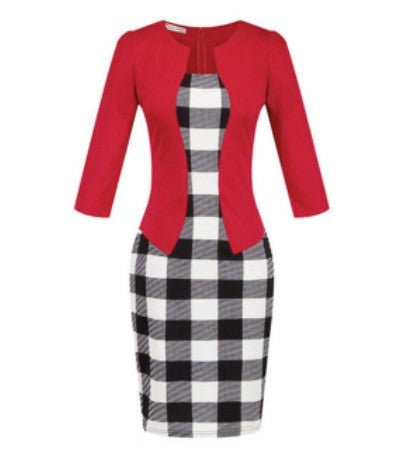 Robe Crayon Année 50 Rouge Carreaux - Louise Vintage