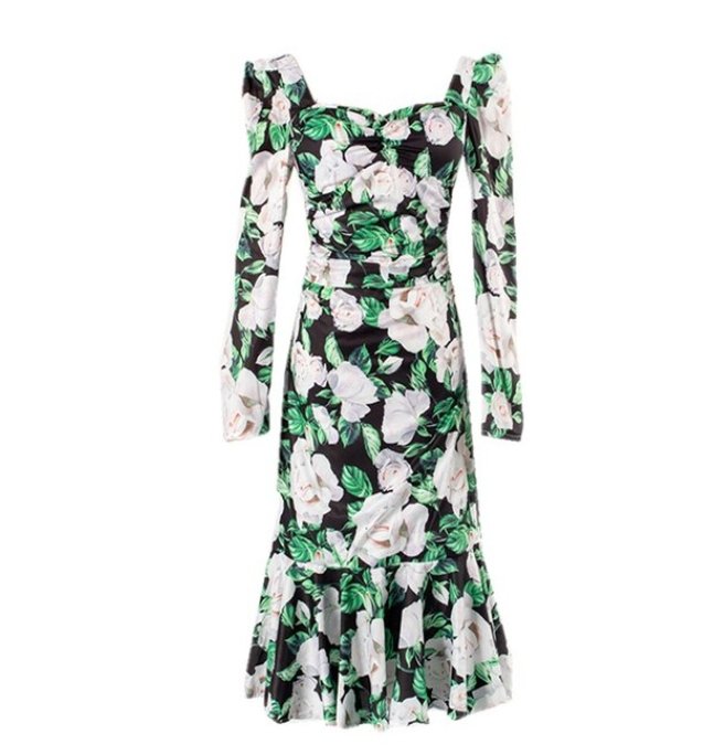 Robe de Cérémonie Vintage Fleurie Verte - Louise Vintage