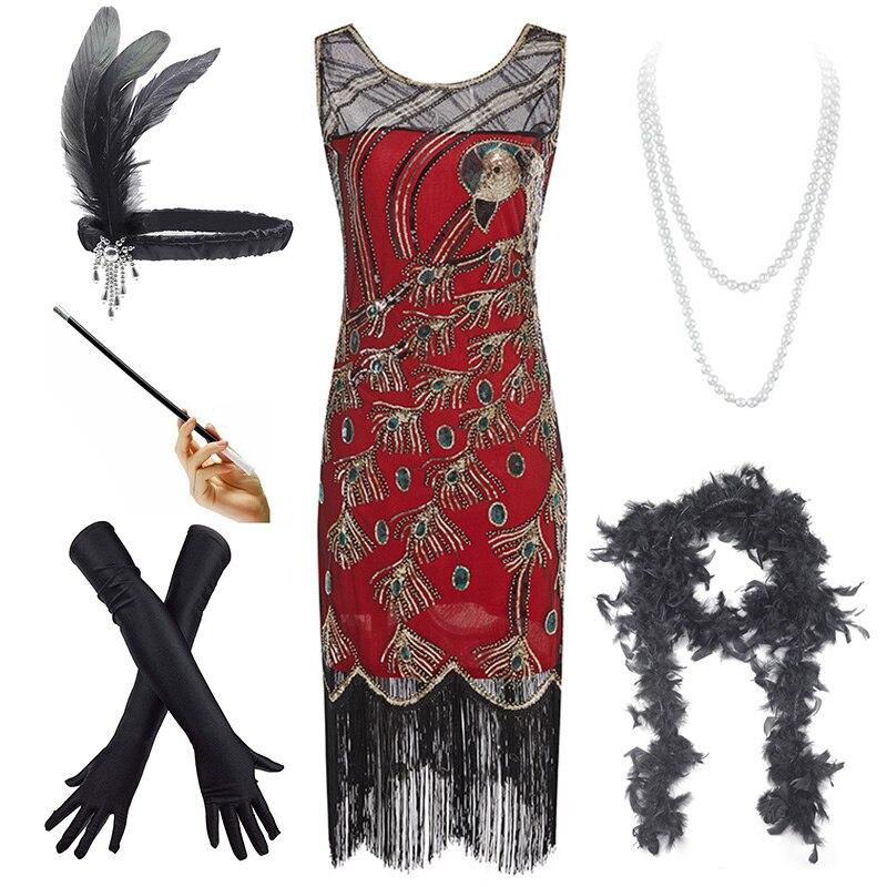 Robe de Cocktail Année 20 Rouge (Avec Accéssoires) - Louise Vintage