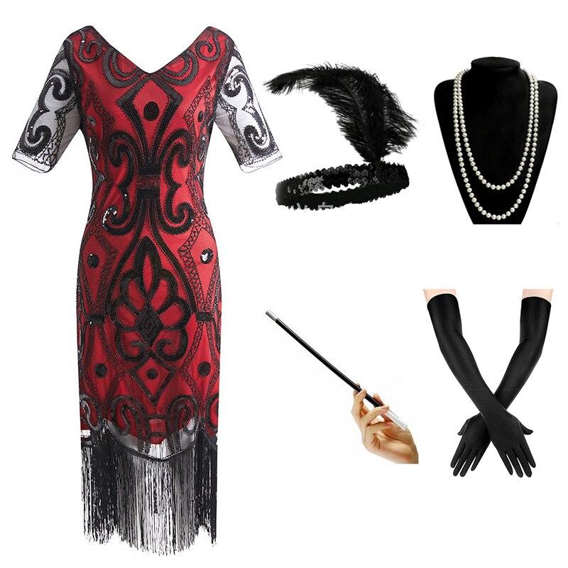 Robe de Soirée Années 20 Rouge (Avec Accéssoires) - Louise Vintage