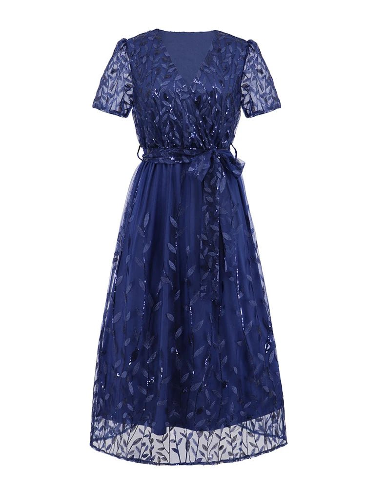 Robe de Soirée des Années 50 Dentelle Marine - Louise Vintage