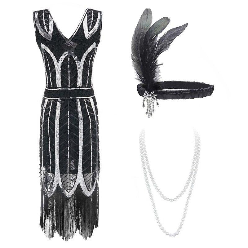 Robe des Années 20 30 Argent (Avec Accéssoires) - Louise Vintage