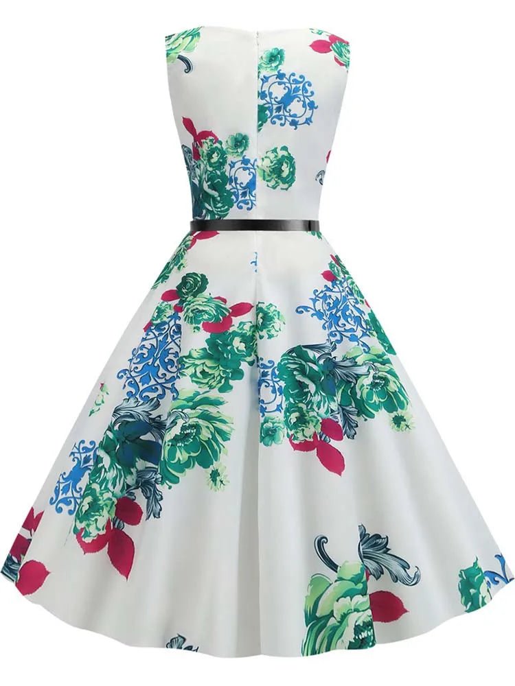 Robe Evasée Vintage Blanche Fleurs Chaudes - Louise Vintage