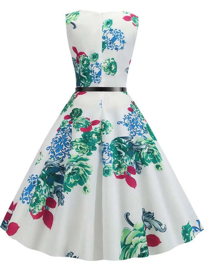 Robe Evasée Vintage Blanche Fleurs Chaudes - Louise Vintage
