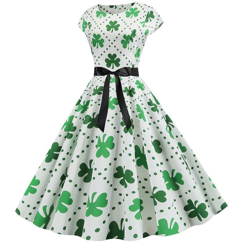 Robe Evasée Vintage Blanche Pois Fleurs - Louise Vintage