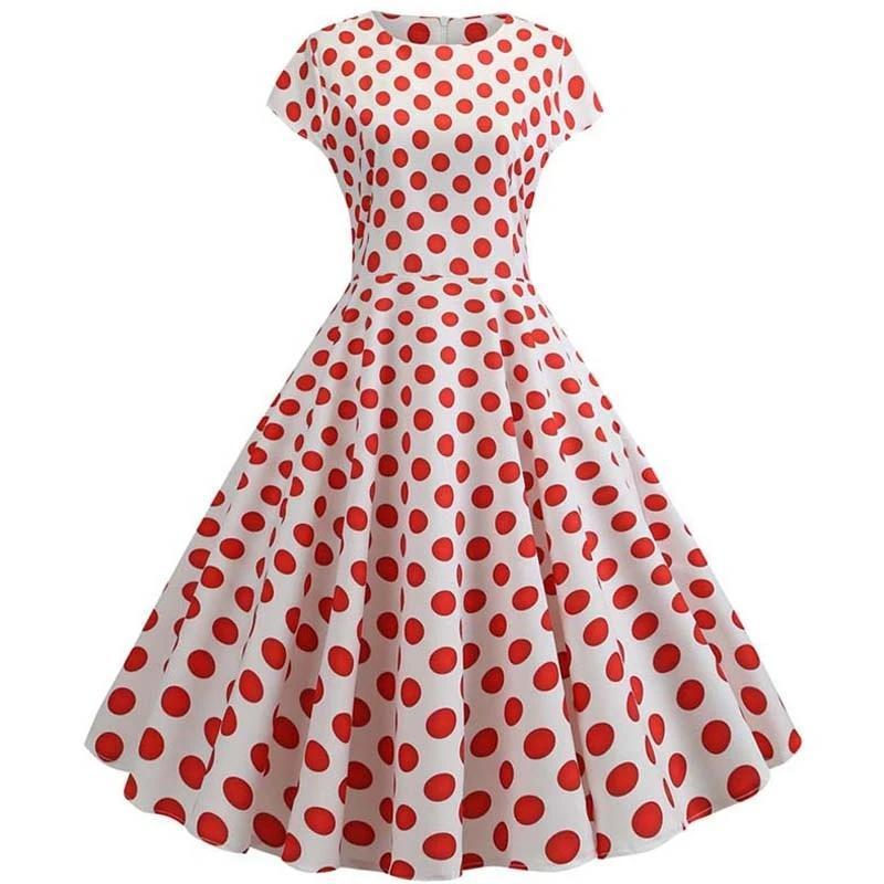 Robe Evasée Vintage Blanche Pois Rouges - Louise Vintage