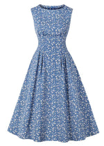 Robe Evasée Vintage Bleue Fleurs Blanches - Louise Vintage