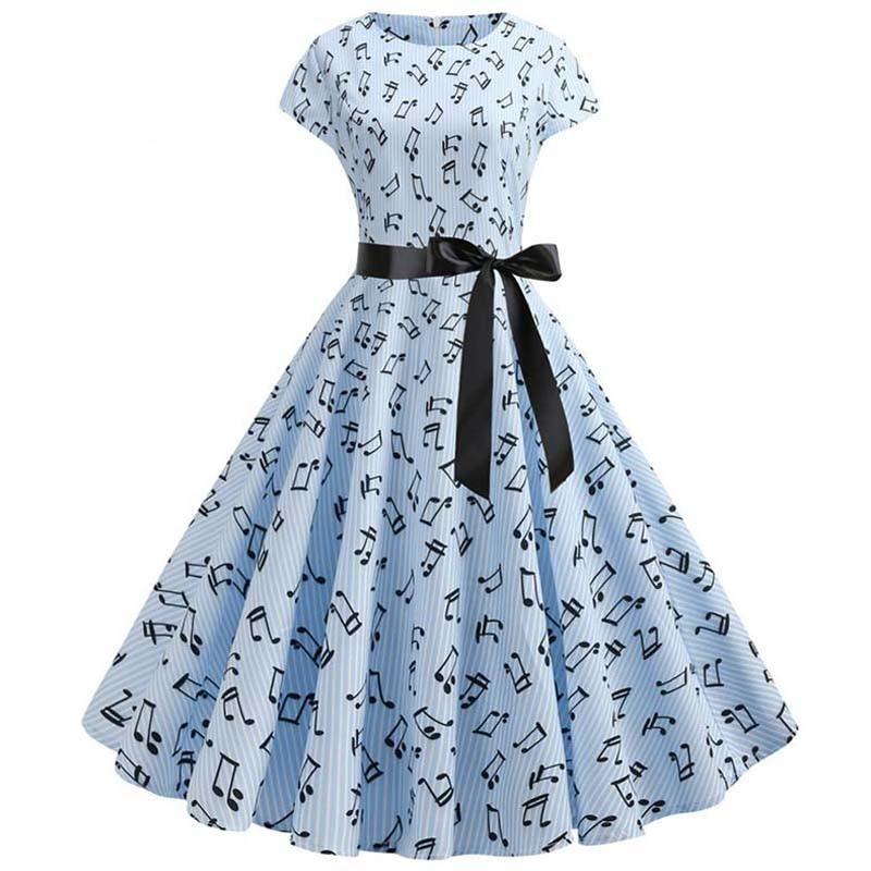 Robe Evasée Vintage Bleue Musique - Louise Vintage