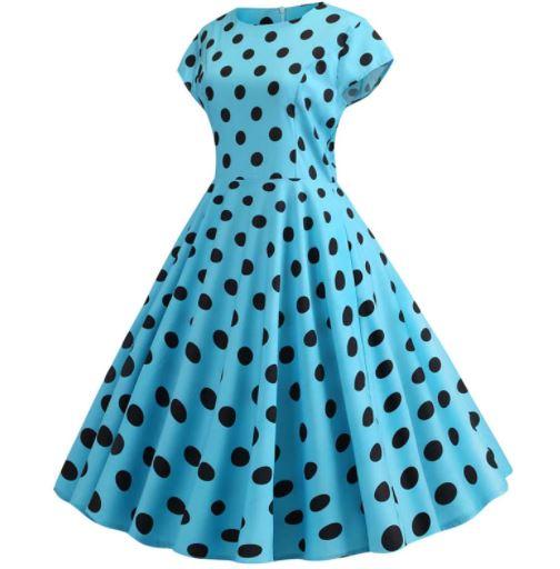 Robe Evasée Vintage Ciel Pois Noirs - Louise Vintage
