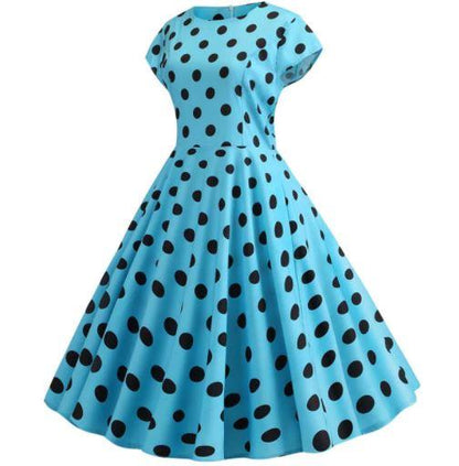 Robe Evasée Vintage Ciel Pois Noirs - Louise Vintage